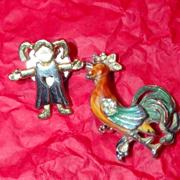 Beautiful rooster and little girl brooch